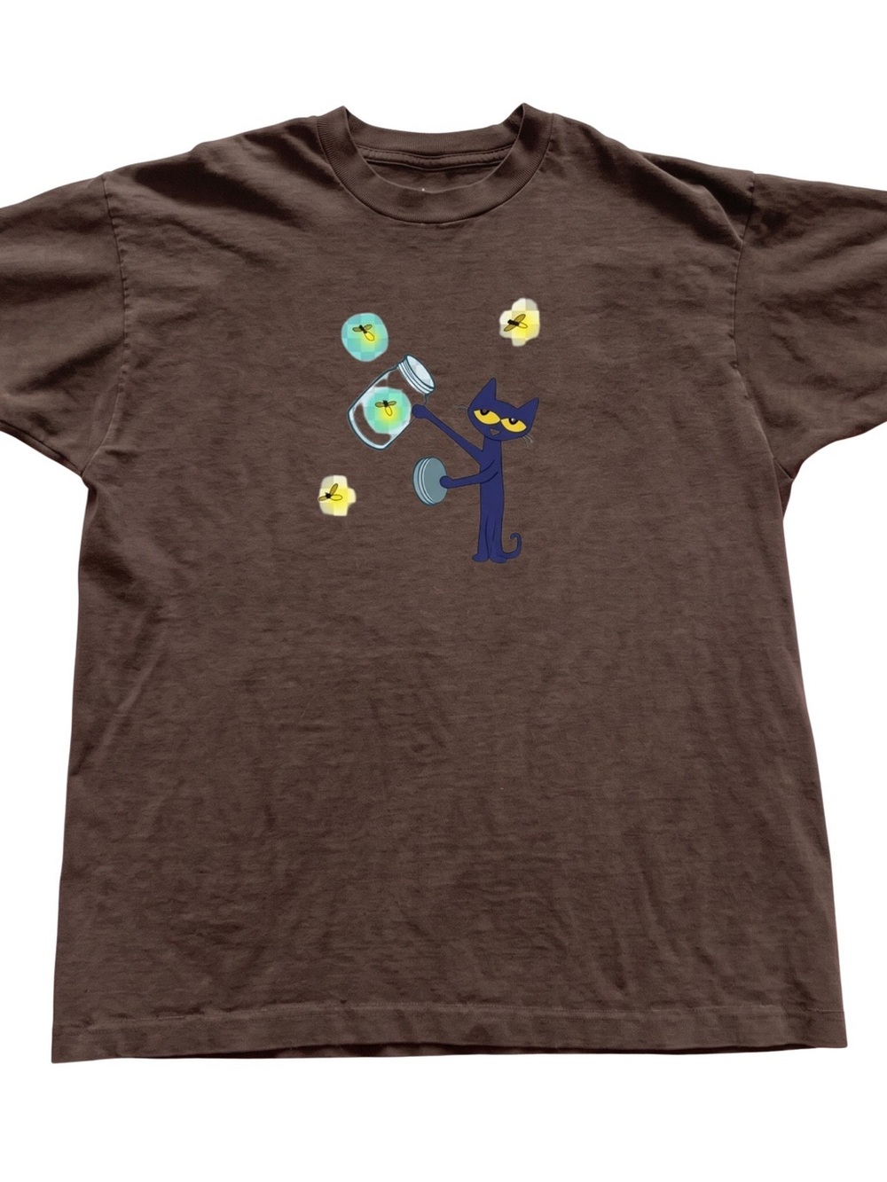 Brown Cat Graphic Tee with Blue Cat Design